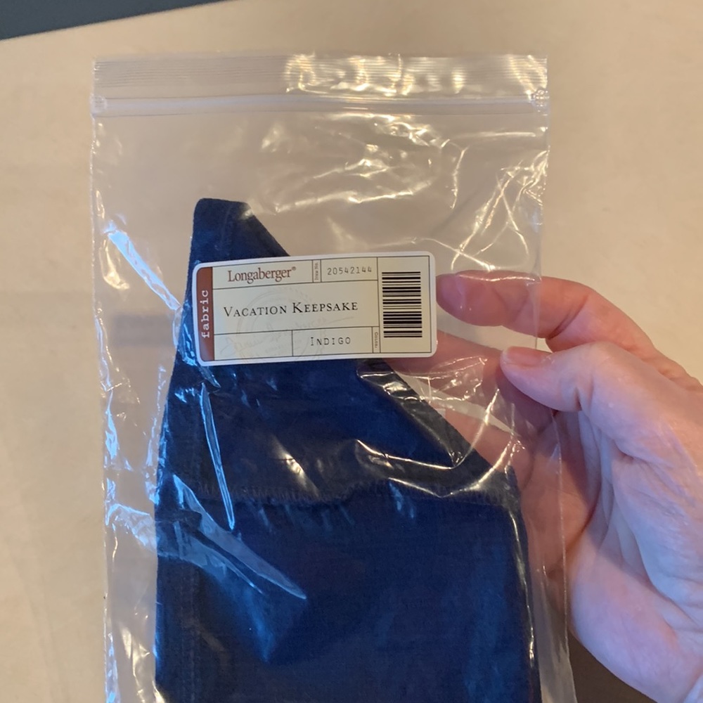 Longaberger Fabric Liner for Vacation Keepsake Basket.  Color is Indigo.
